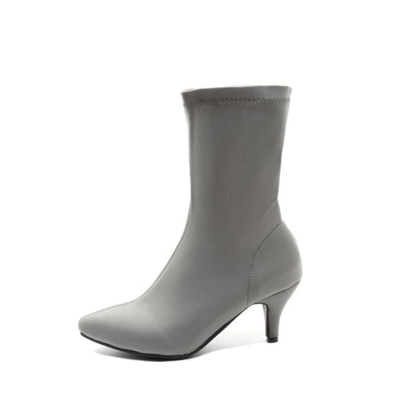 Womens Formal Elastic Ankle Boots Mid Heel Shoes Booties Mid Calf Shoes Fashion