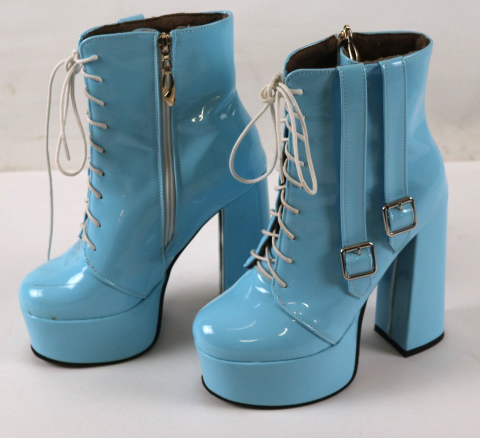 Women’s Pu Synthetic Platform Boots Autumn Boots LaceUp Side Zipper Short Boots