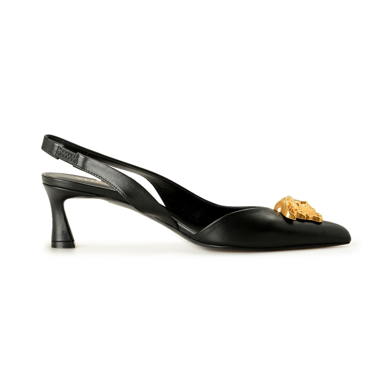 Versace Women’s Black 100% Leather Gold Medusa Pump Shoes US 6 IT 36