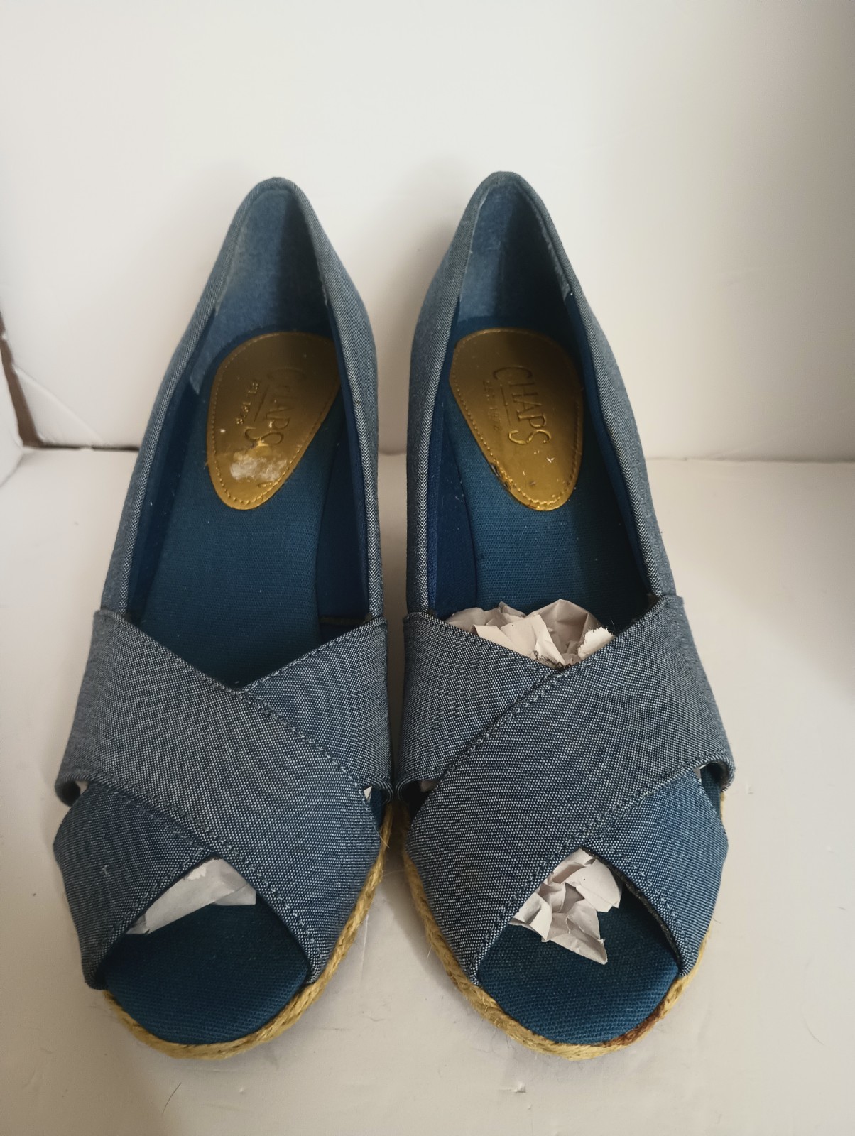 Chaps Daytona Espadrille Wedge Sandal Blue Chambray Size 8.5B