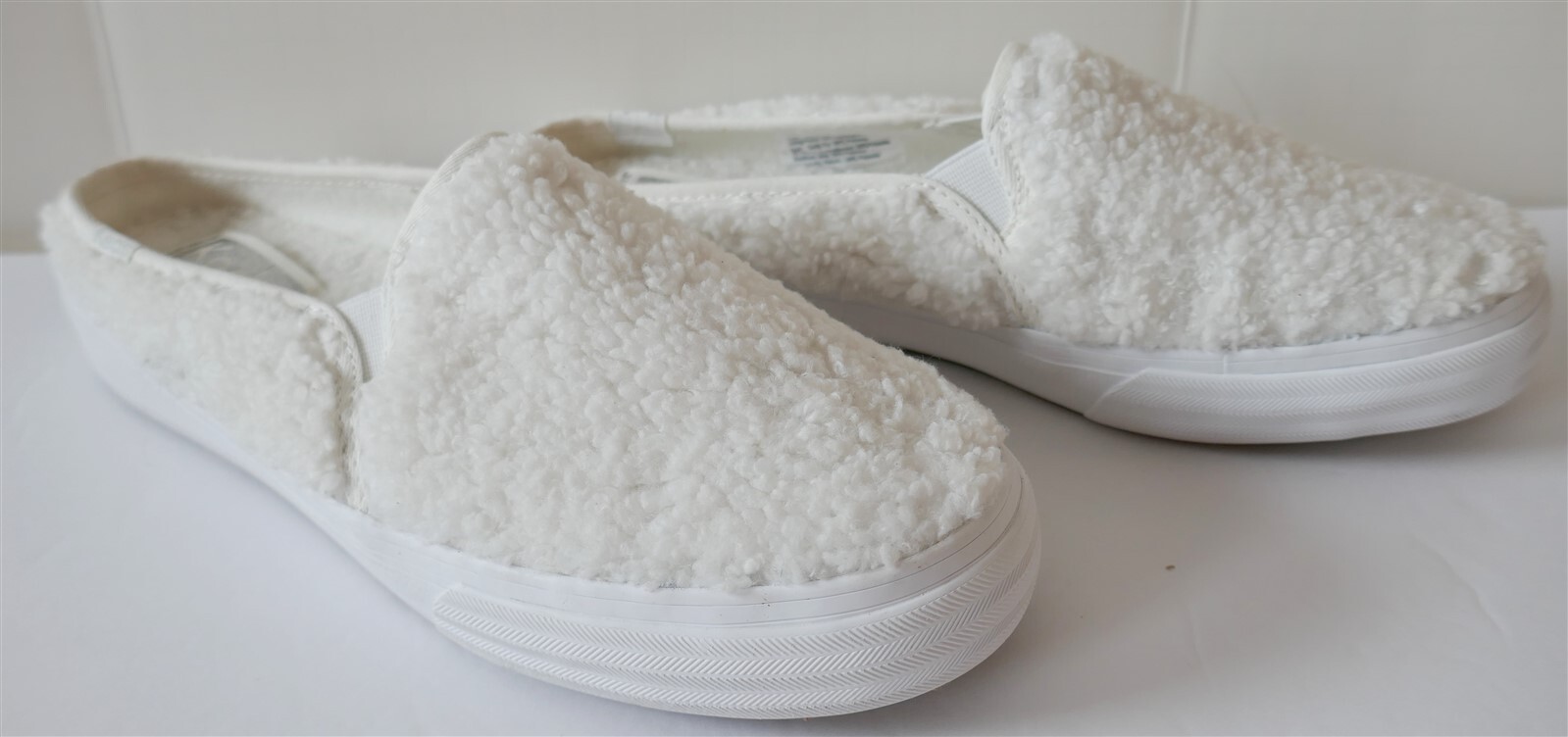 NWOB Keds Double Decker Mule White SlipOn Sneaker US 6/UK 3.5/EU 36 FauxShearlng
