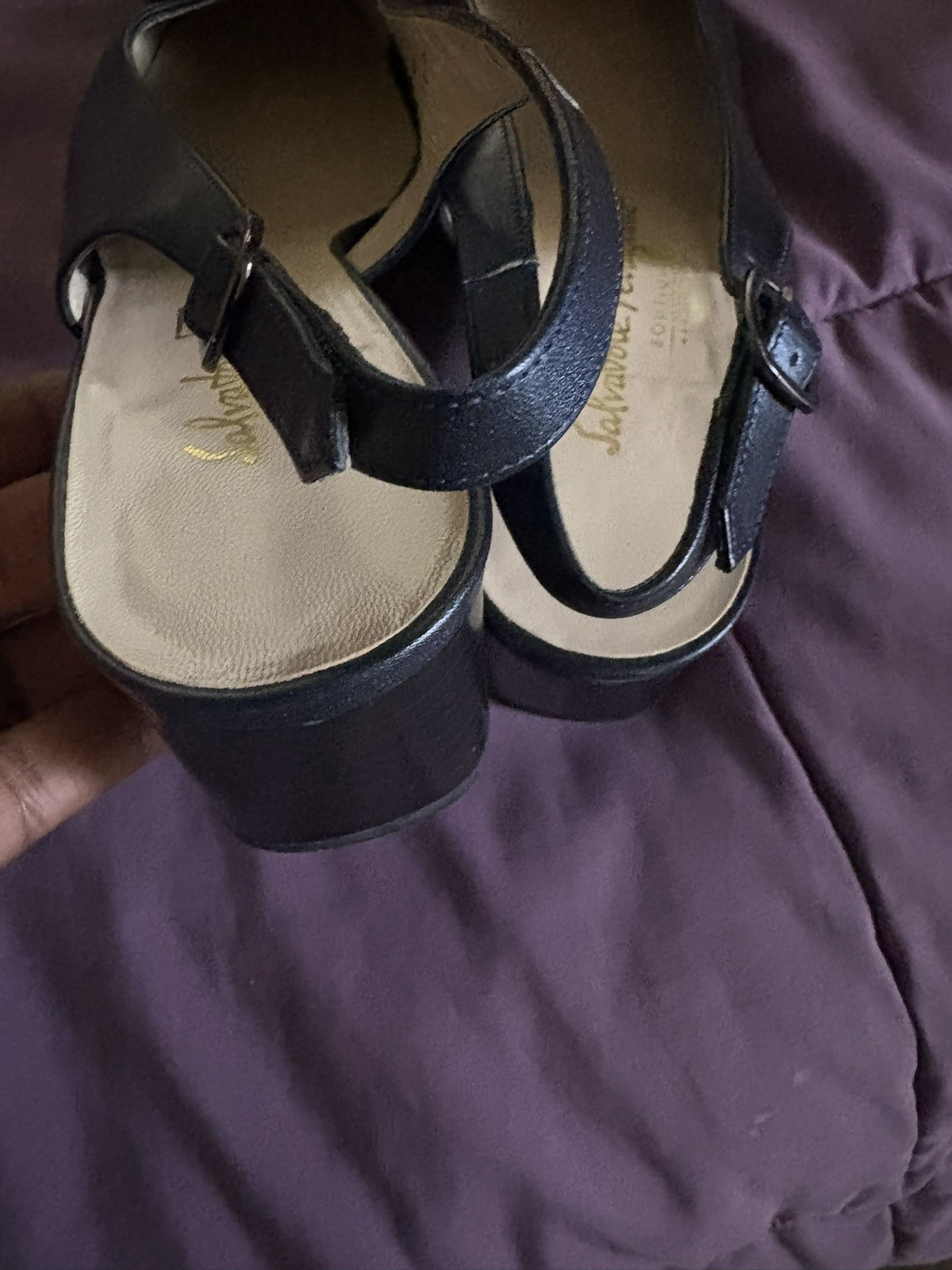 SALVATORE FERRAGAMO sz 8 B black leather vintage slingback shoes heels