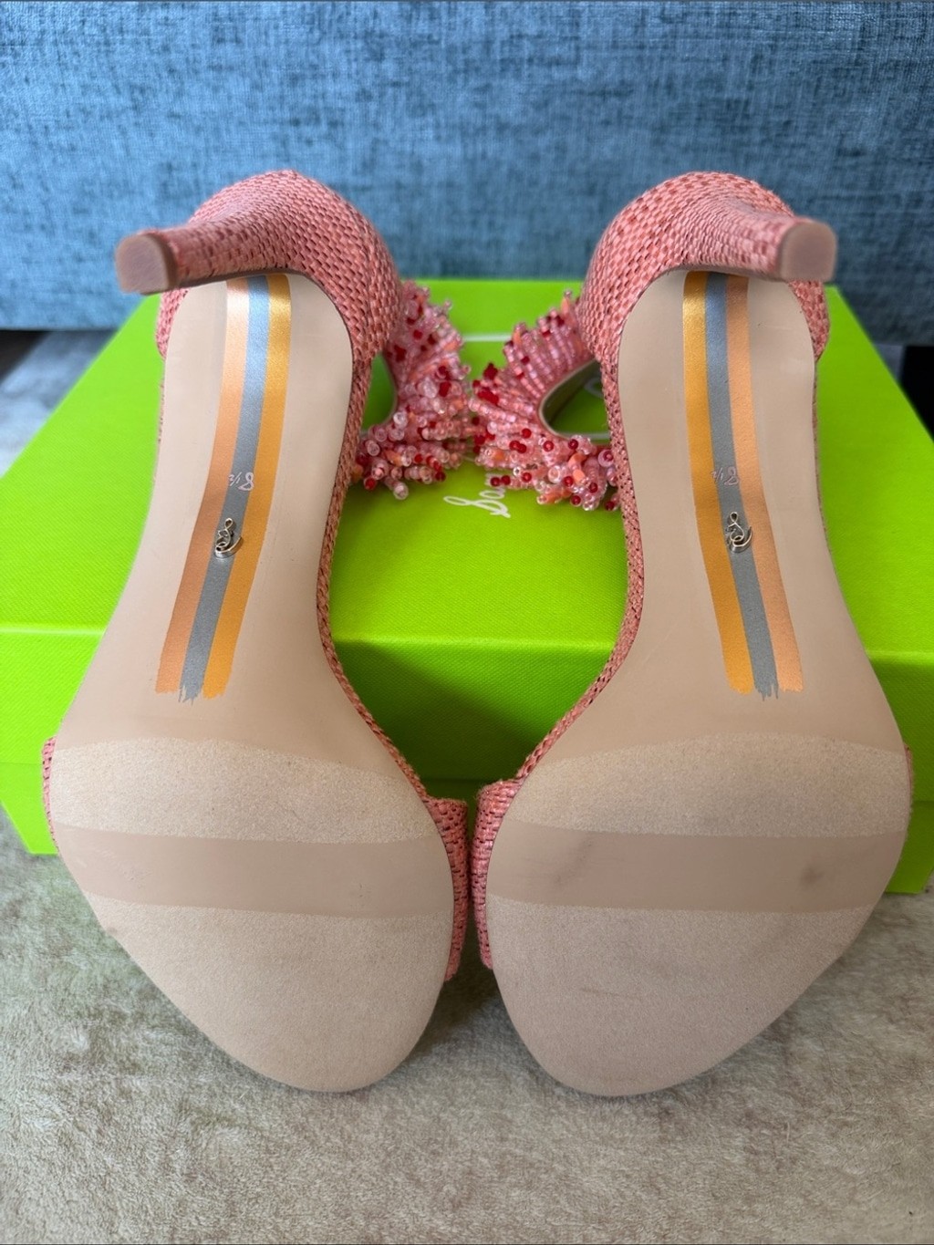 Sam Edelman Gillie Gladiator Coral Beaded Ankle-Strap Heels