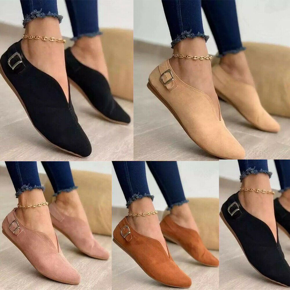 Ladies Faux Suede Shoes Womens Flats Pumps Comfy Office Work Slip On Loafer Size