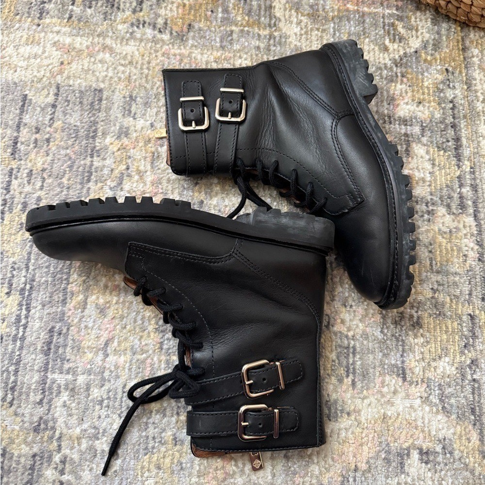 Antonio Melani Black Leather laced biker Boots with buckle