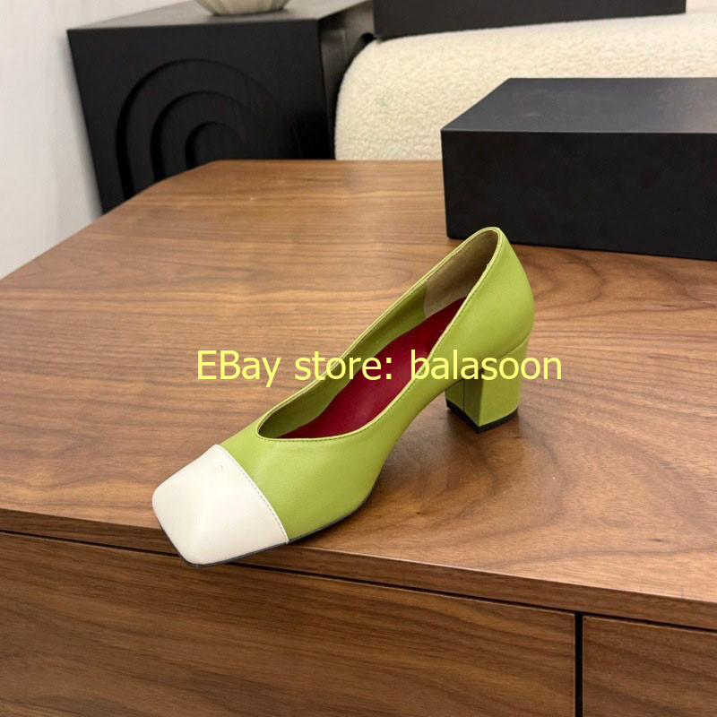 Color Matching Square-Headed High-Heeled Shoes Baotou Thick-Heeled Women’s 35-41