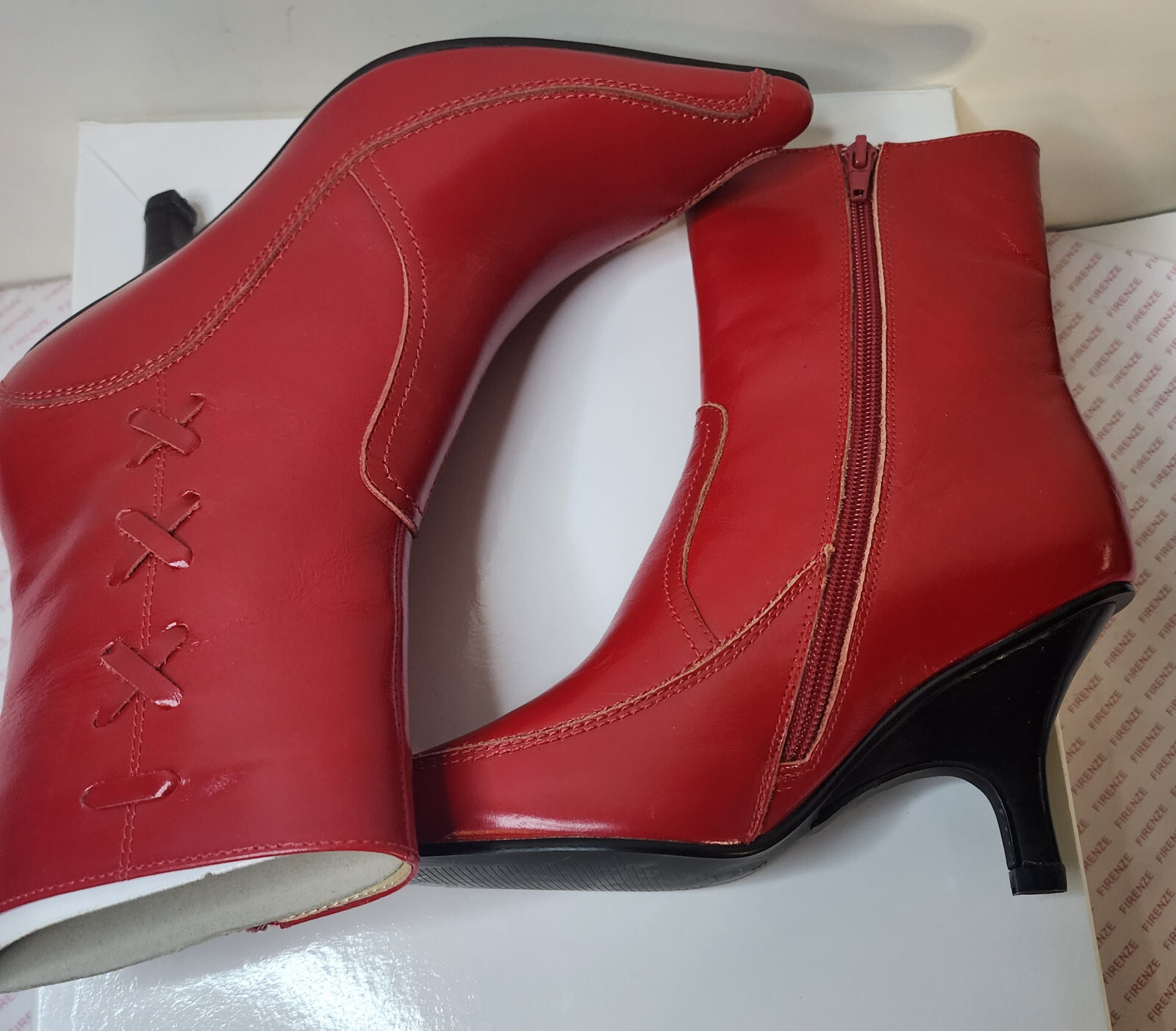 Firenze Women’s Leather Red Calf-Height Pointed Boots Euro Size 36 US 6 with Box