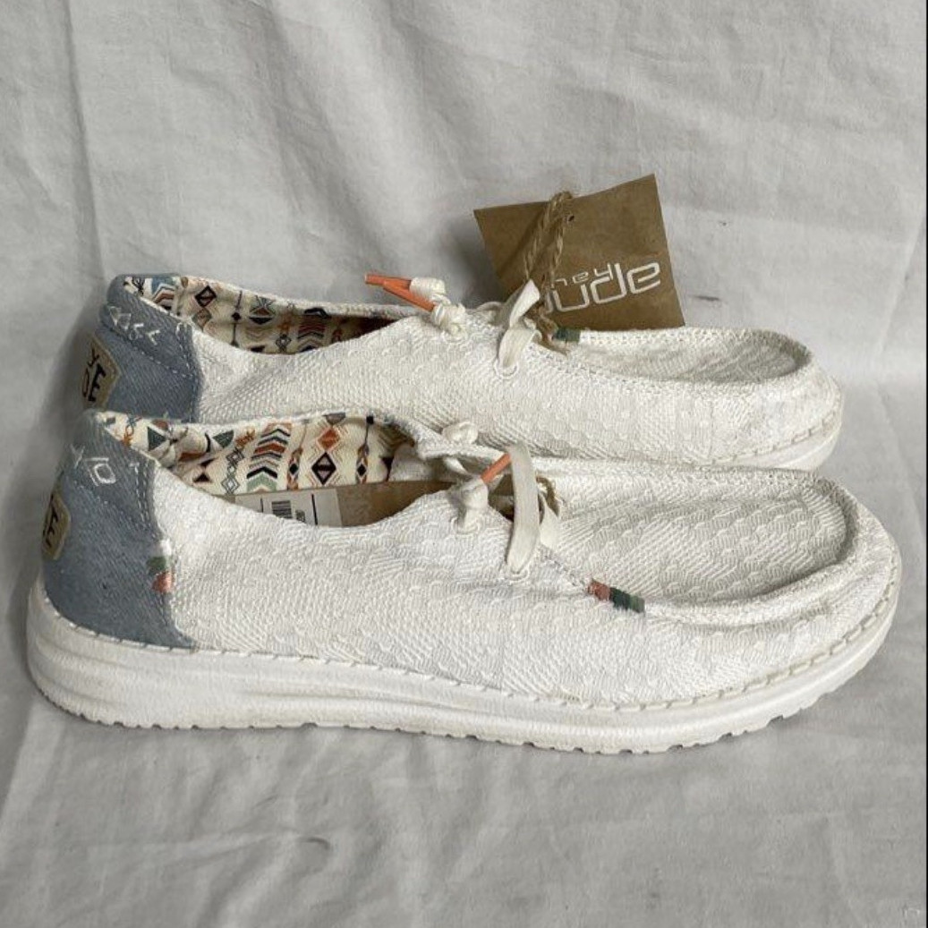 Hey Dude Wendy Boho White Crochet Slip-On Lightweight Comfort US 5 EU 36 MPN