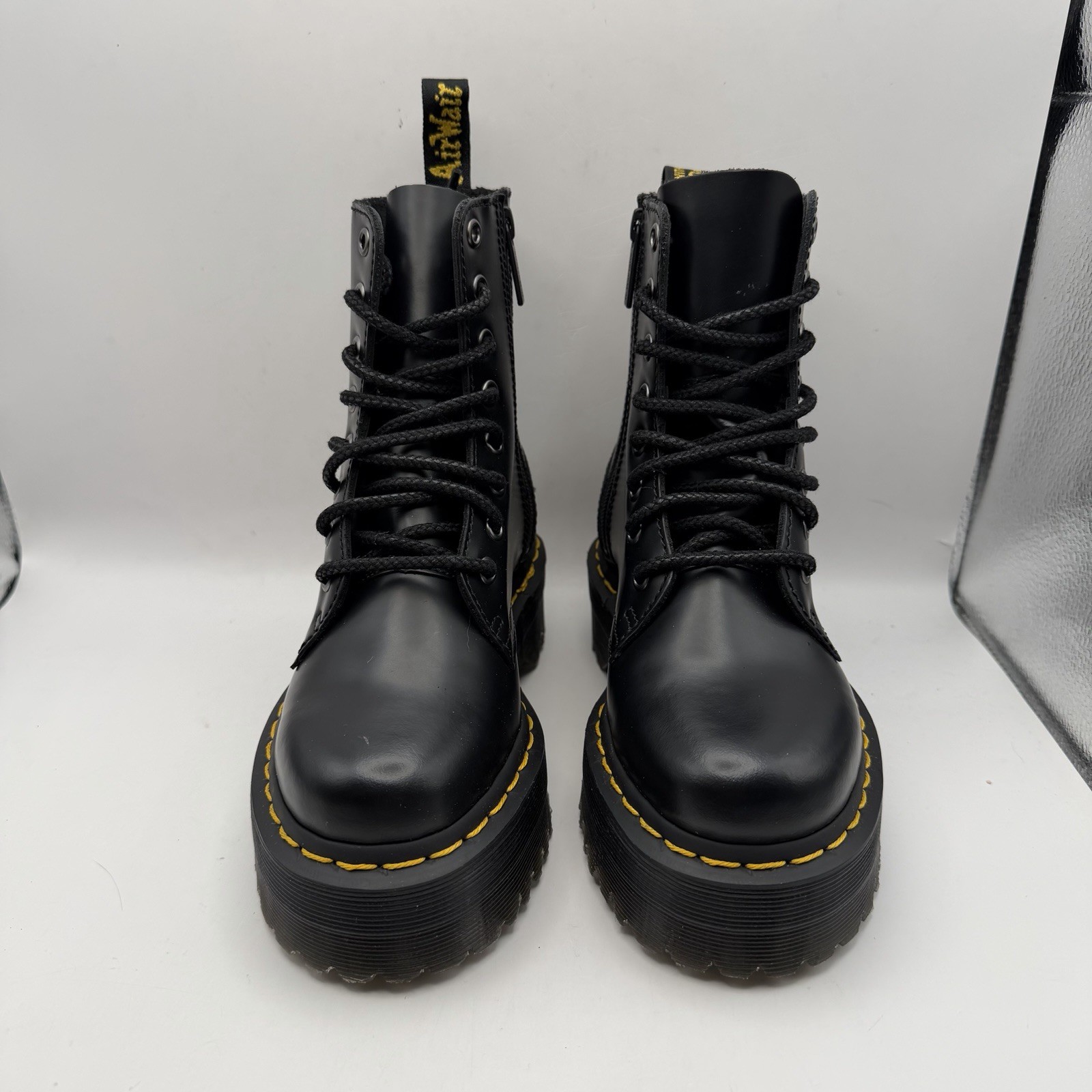 Dr. Martens Jadon Platform Leather Women’s Boot – Black Polished Smooth, Size: 5