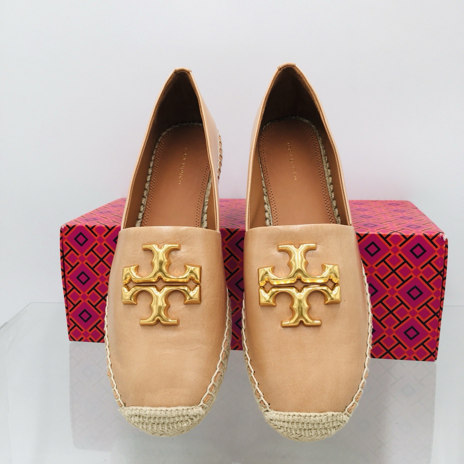 TORY BURCH – ELEANOR – BRANDY / GOLD – Leather Women’s Espadrille Size 10 M