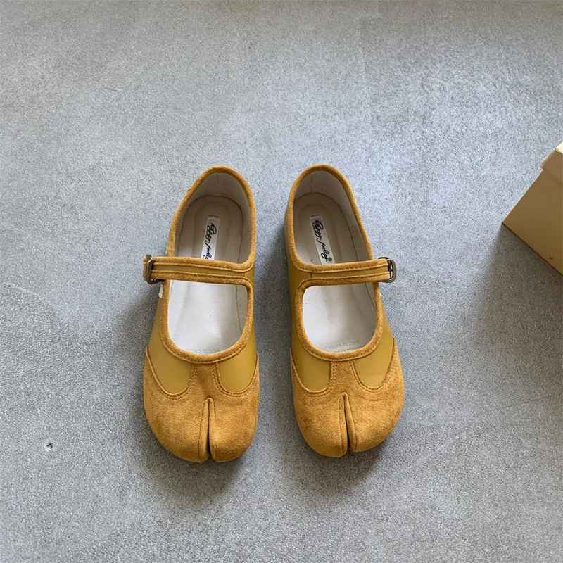 Flock&Leather Patchwork Tabis Shoes Woman Silver Flats Ninja Mary Janes Split To