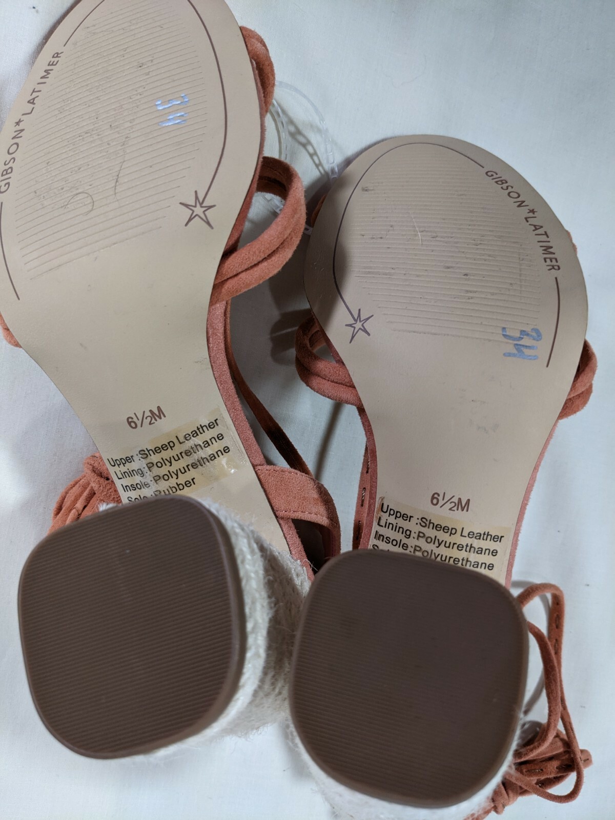 GIBSON*LATIMER Women’s Salmon Leather Ankle-Tie Block-Heel Sandals sz 6.5M NWOB