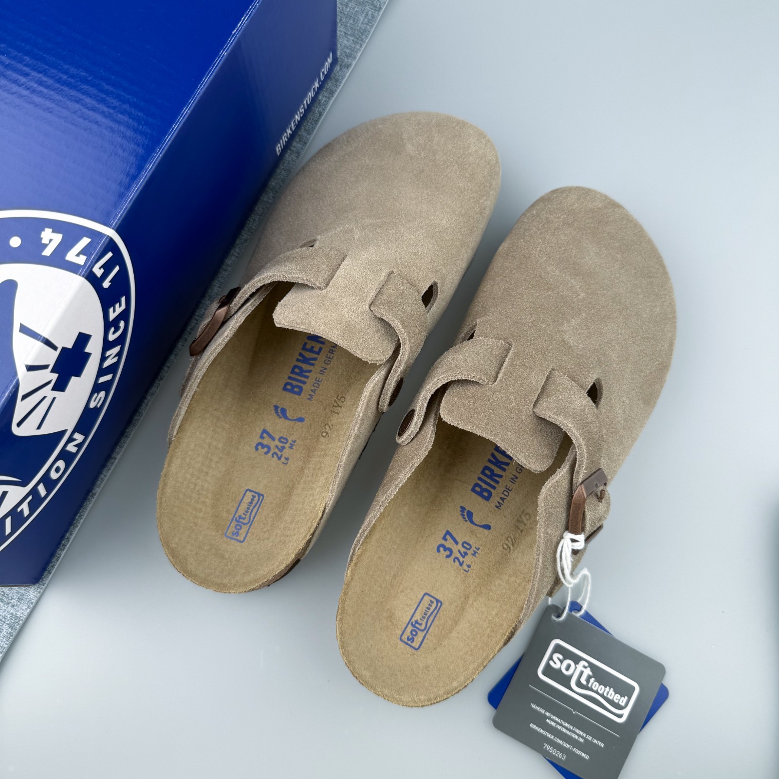 New Birkenstock Boston Taupe Suede Soft Footbed Unisex Flat Shoes Select Size