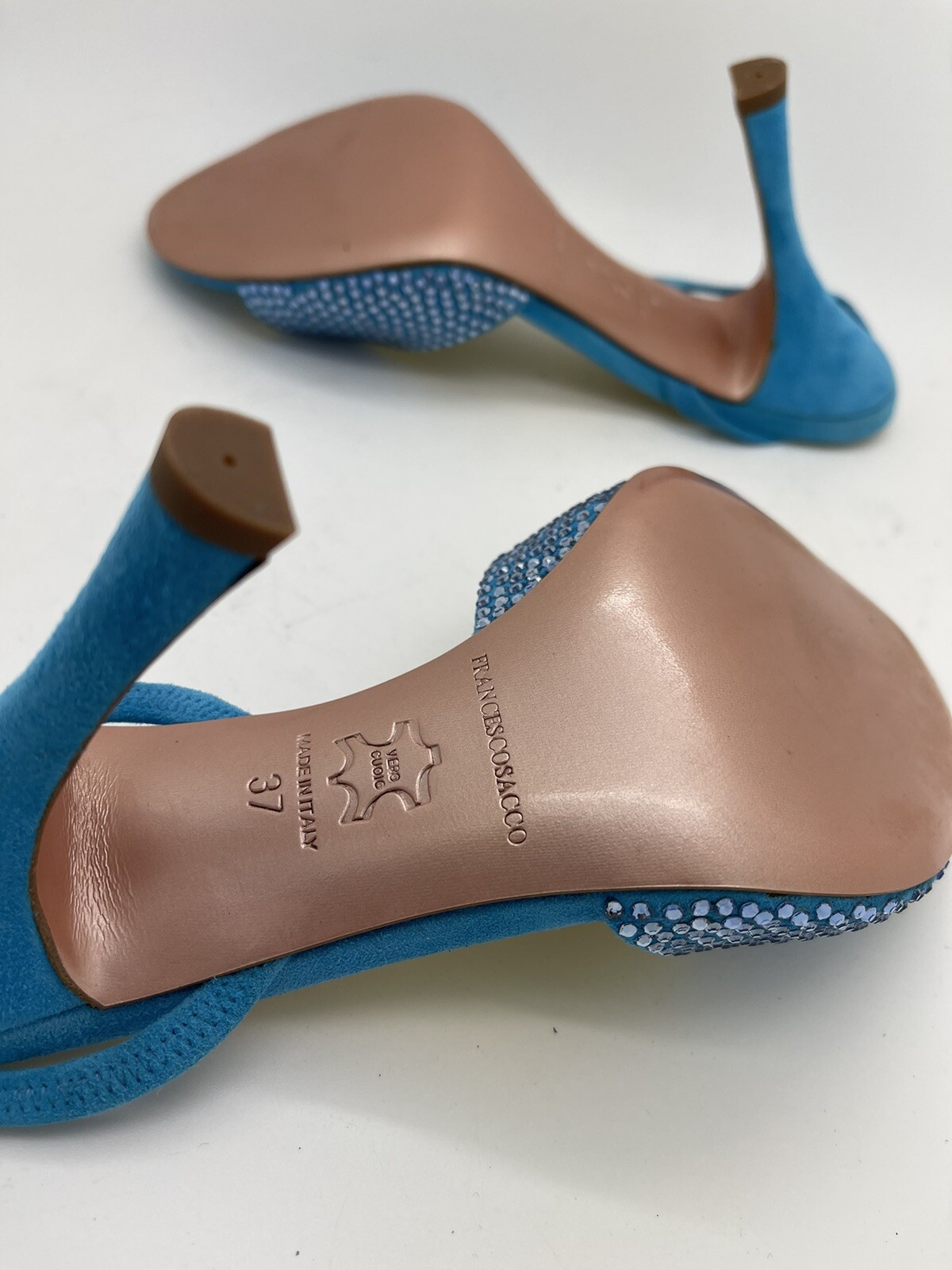 Francesco Sacco Womens Blue Shoes Suede Crystal Size 37 Italy Retail $420