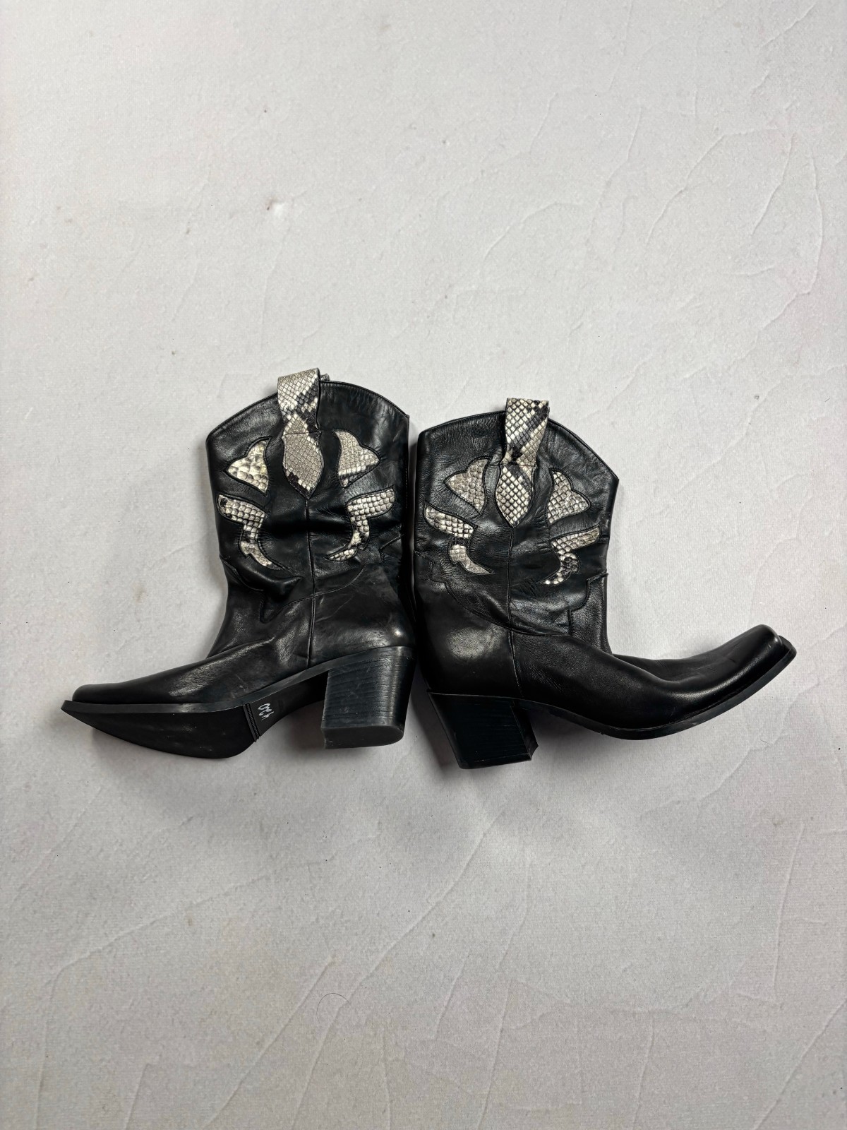 Vintage Italian Leather Cowboy Boots Python Inlay Western Biker Y2K EU 38 Rare
