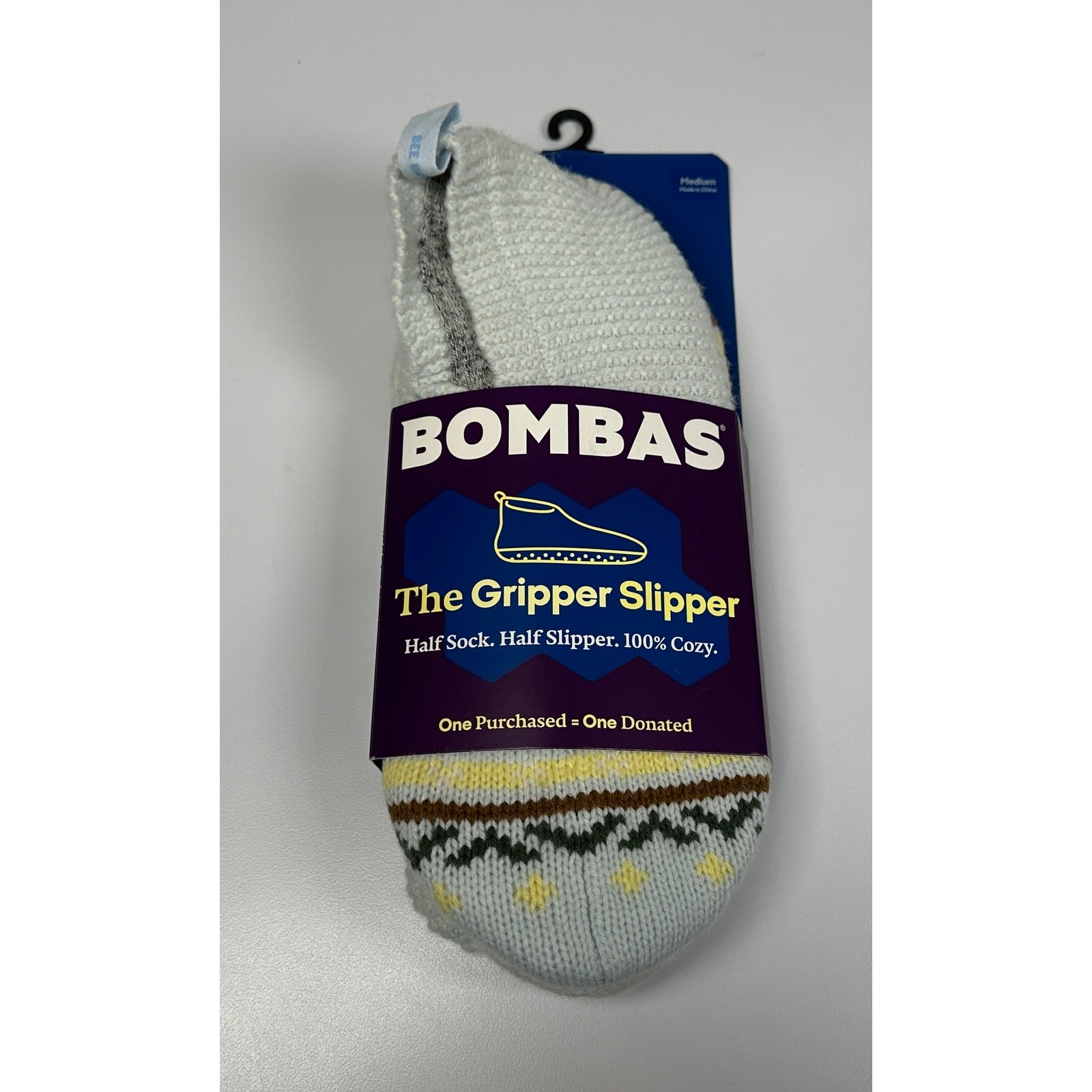 Bombas The Gripper Slipper Half Socks Retro Fair Isle Size M NWT #84B