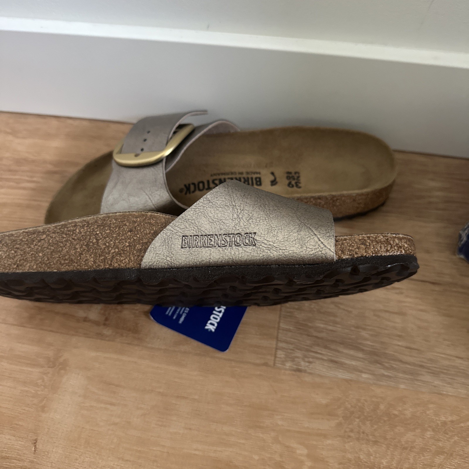 Birkenstock Madrid Big Buckle Women 39 Graceful Taupe Metallic Slide Sandal