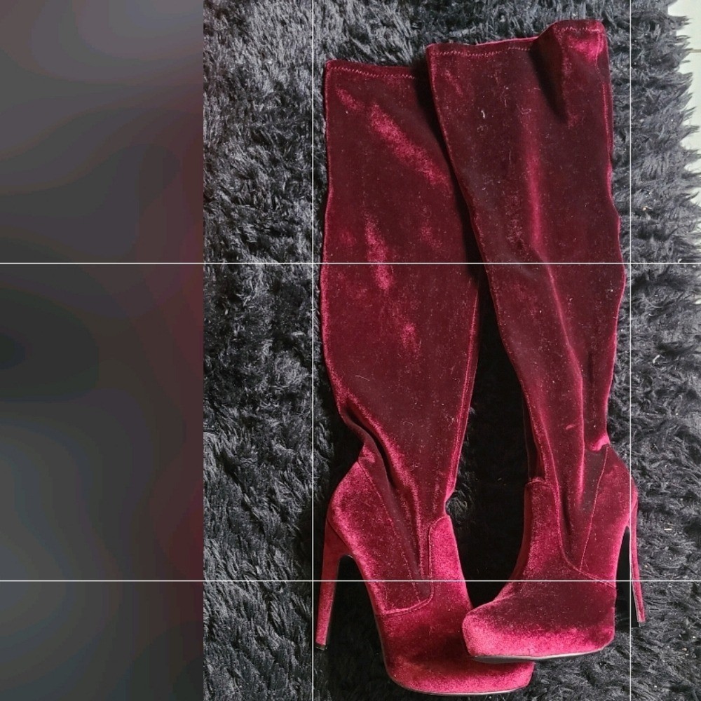 Justfab Yeal Burgundy Velvet Over-the-Knee heeled boots brand new size 9.5
