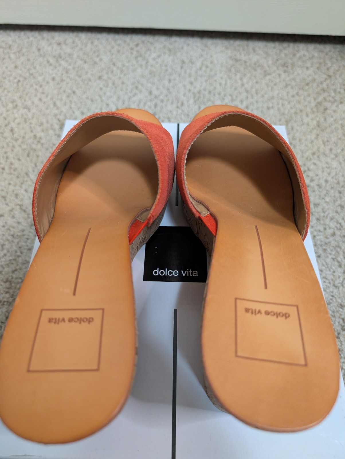 Dolce Vita Women’s Orange Suede Wedge Slide Sandals Slip-On Straps US 9.5