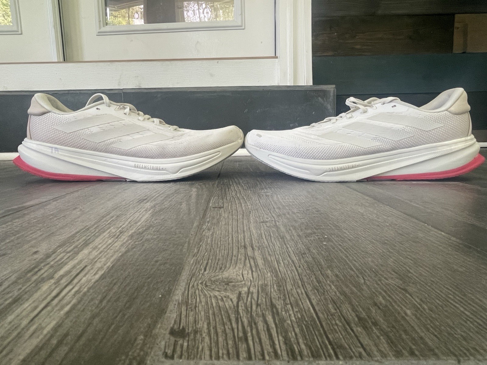 USED adidas White/Pink Low Top Lace-Up Running & Jogging Sneakers Rubber Sole