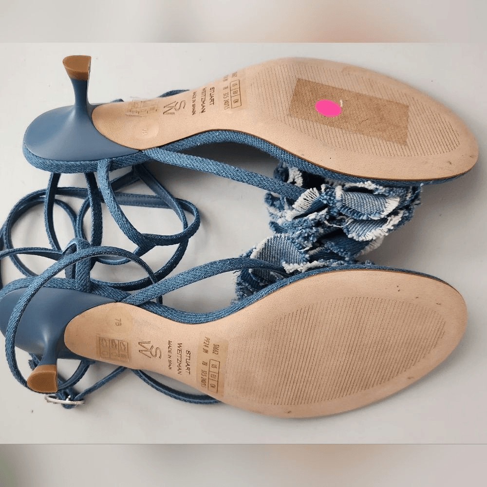$495 Stuart Weitzman Belize 50 Stappy Sandal In Denim 7B