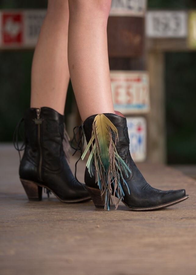 Women’s Junk Gypsy by Lane Spirit Animal Western Ankle Bootie Black Leather Sz6