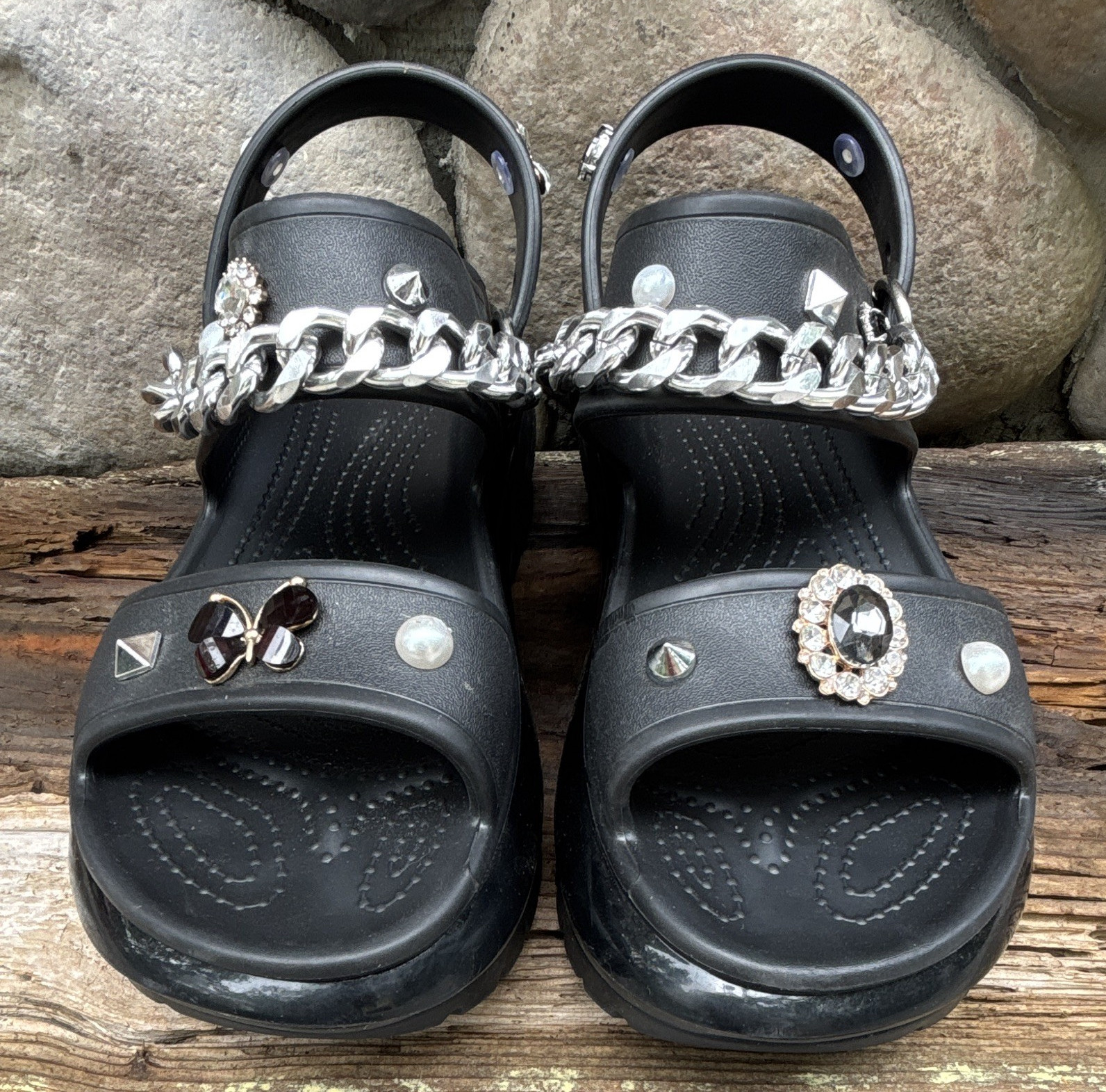 Crocs Mega Crush Platform Sandal Black Custom Jibbitz Unisex Punk Goth Style