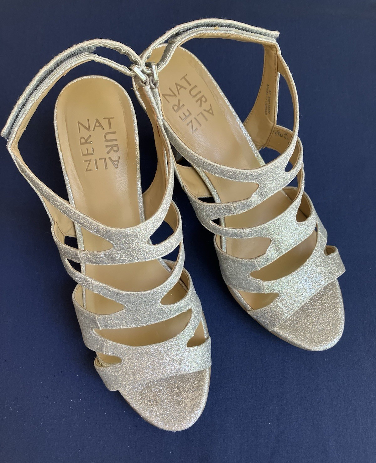 Naturalizer Dianna Silver Sparkle Glitter Strappy Platform Sandals Heels 8.5