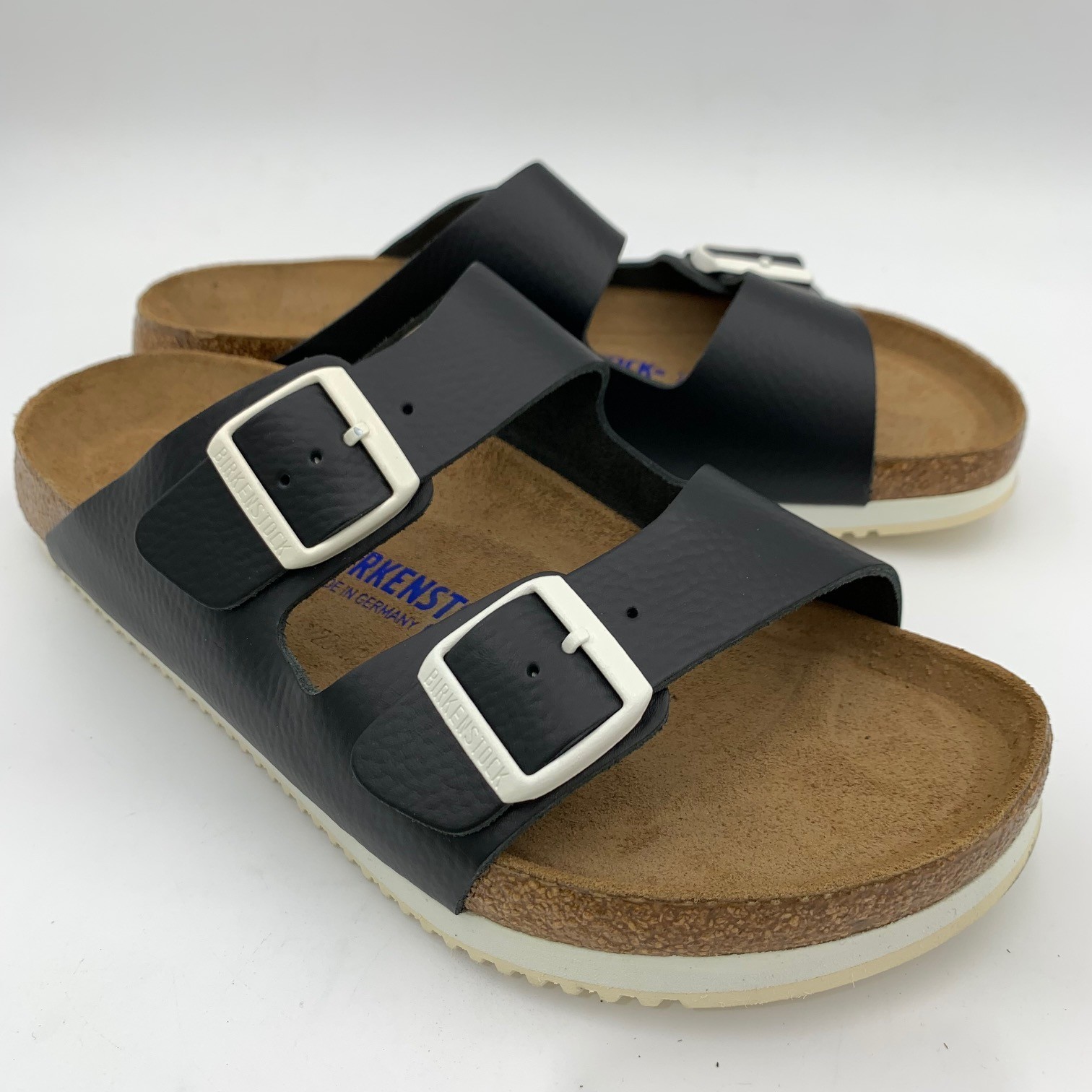 Birkenstock New w/o Box Arizona Prof Black Leather White Buckle Soft Footbed Nar