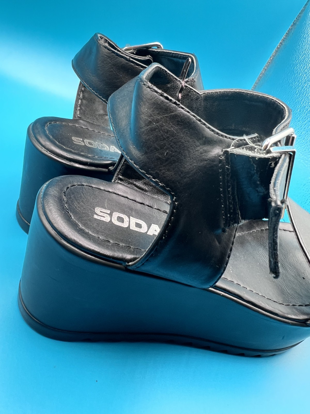 Y2k -SODA Black Platform Wedge Sandals Women’s Open Toe Ankle Strap Buckle Shoes