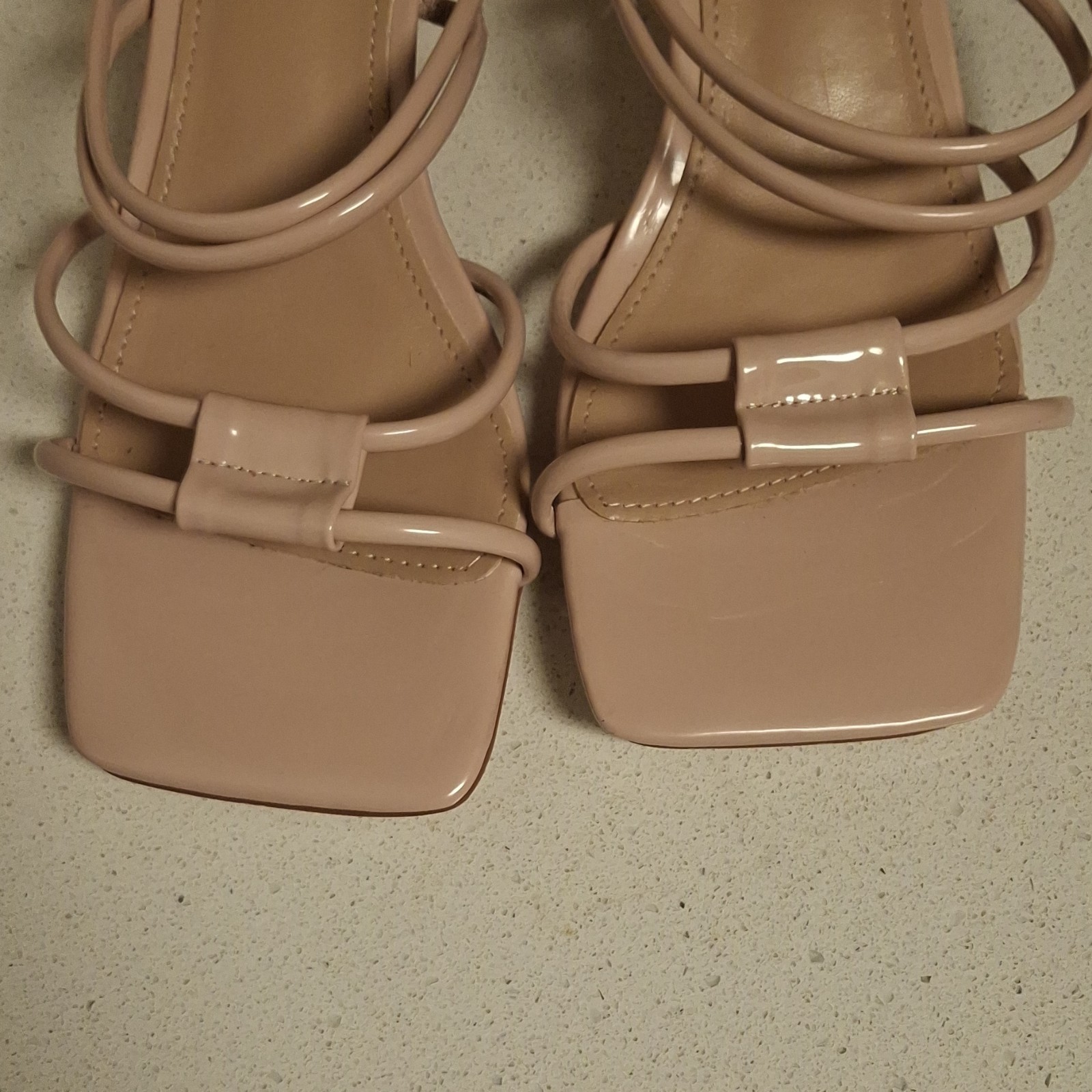 Viviany Women’s Beige Solid Square Toe Strappy Slip On Mules US 8