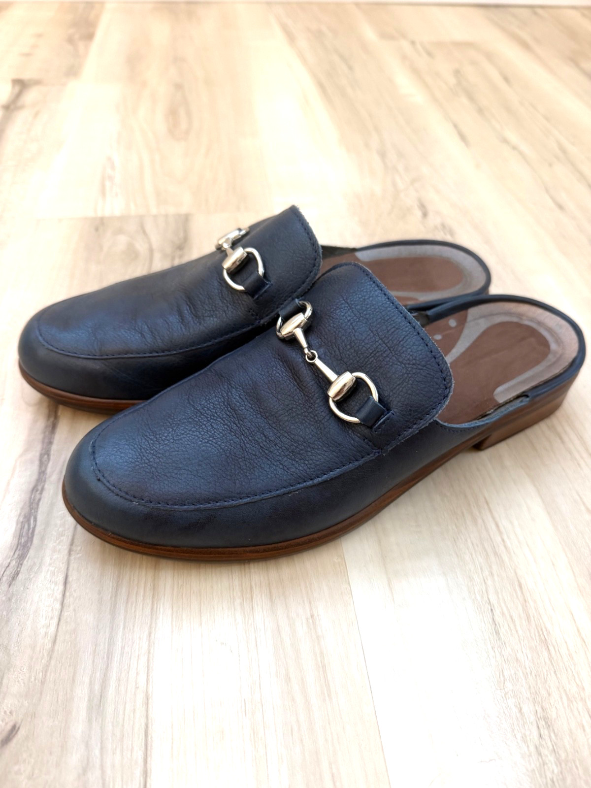 Naot Halny Leather Mules Womens 7/7.5 EU 38 Preppy Blue Horsebit Slip On Comfort