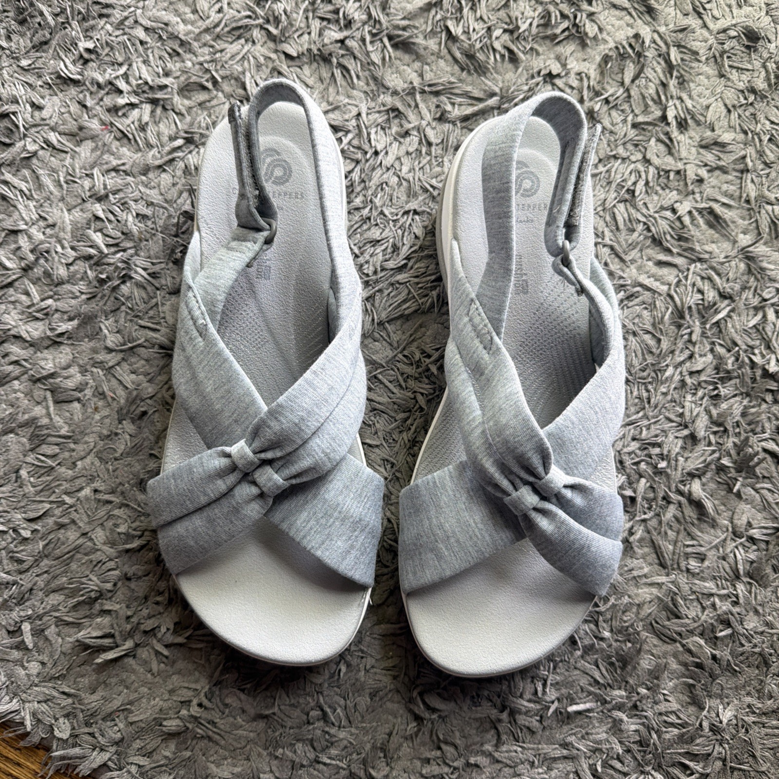 Clarks Cloudsteppers Arla Glison Navy Fabric Wedge Sandals Womens 8