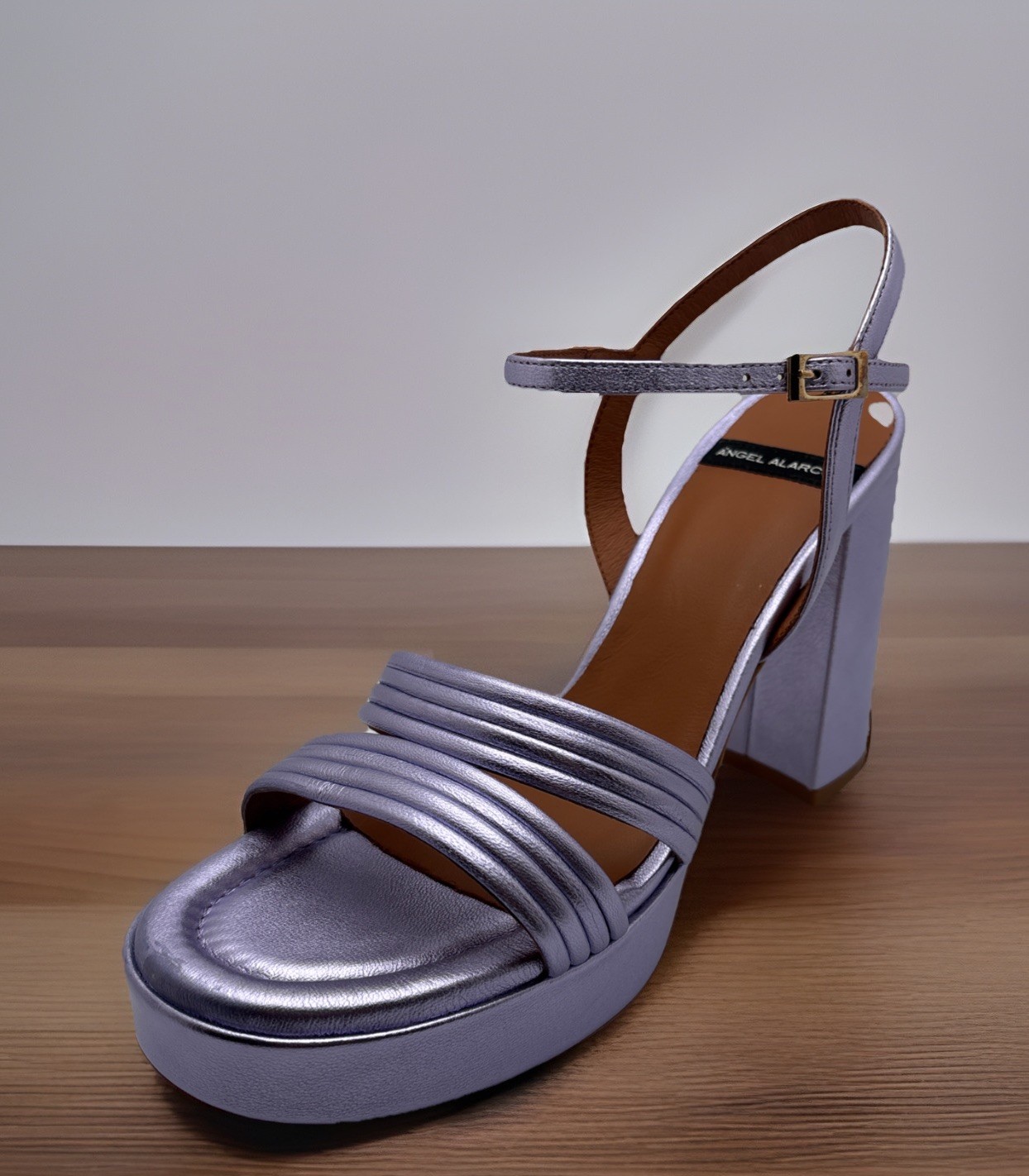 Angel Alarcon Ultra High Heel Platform Sandals Metallic Violet Size 39 Spain New