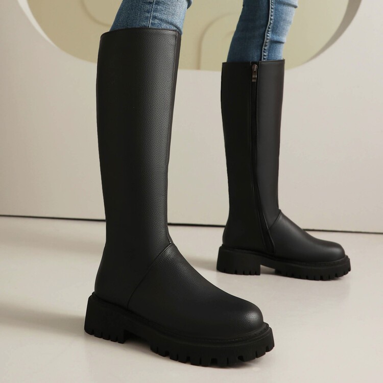 Women’s Faux Leather Mid Calf Knee High Boots Knight Riding Club Western Shoes