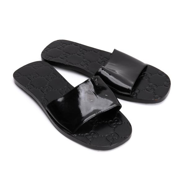 GUCCI Sandals Shoes GG Logo EU 36 US 6 Leather Black Authentic