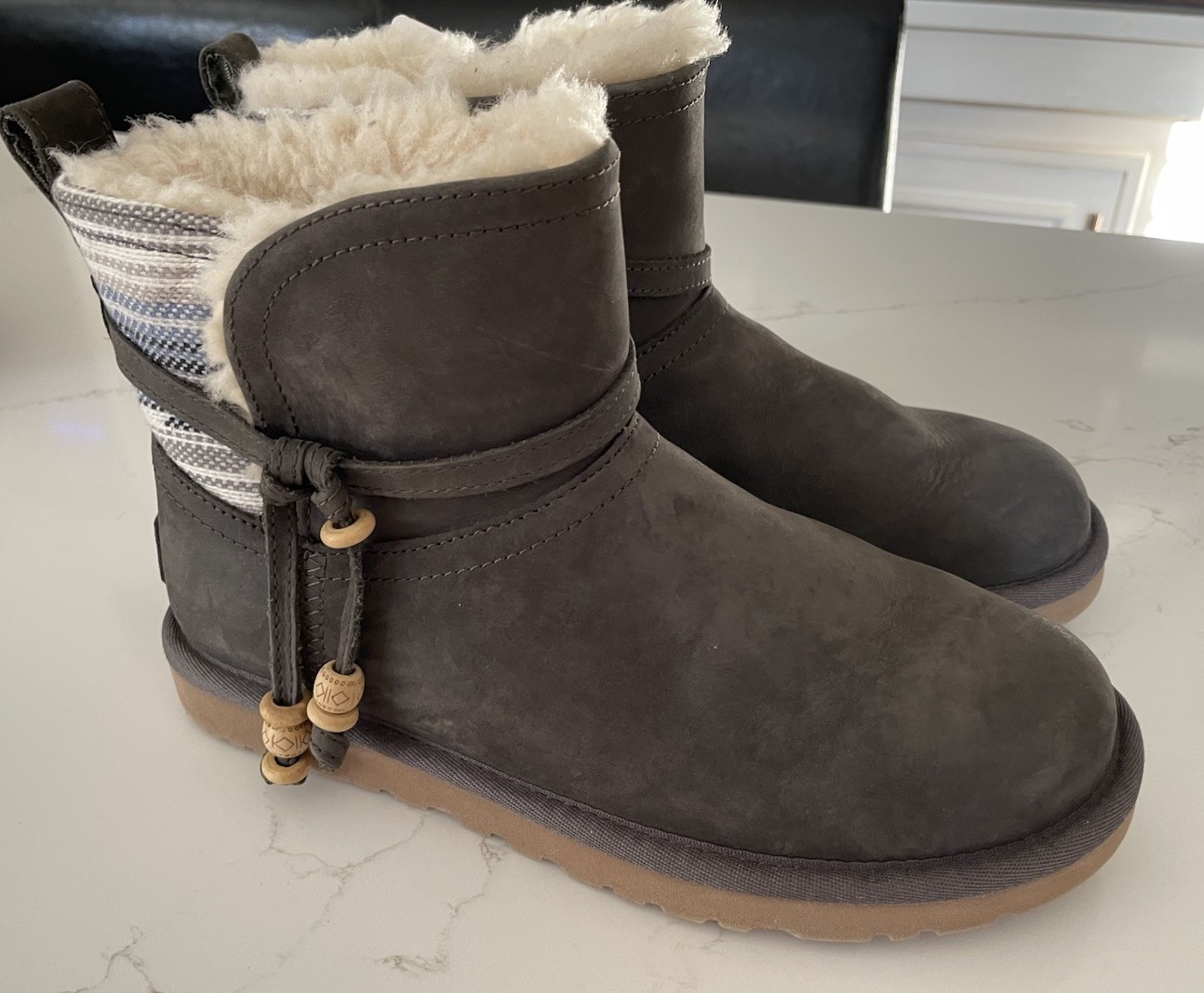 UGG Auburn Serape Water-resistant Mini Boots Sz 8 Casual 1010263 Gray Leather