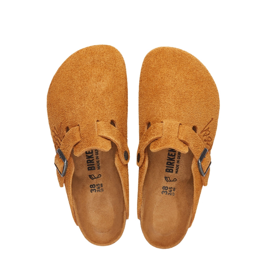 Birkenstock × Stussy Boston Clog Caramel Suede Leather Shoes Wide Size 37-45