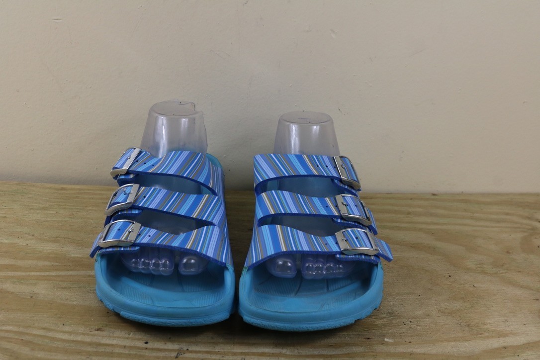 Birkenstock Birki Sandals Womens 10 Blue Striped Sansibar 3 Buckle Shoes