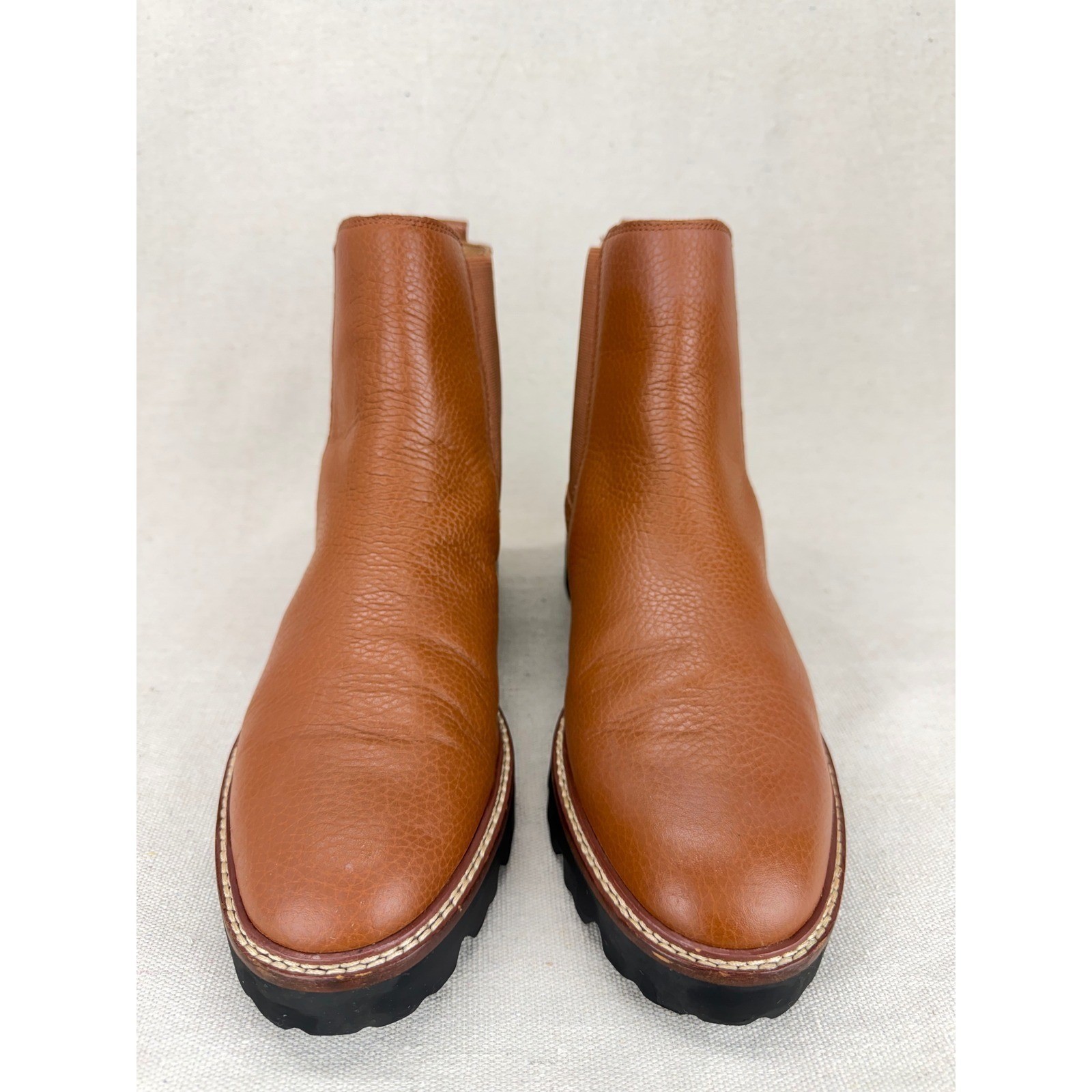 Madewell The Carina Boot English Saddle Brown Pebbled Leather Lug Chelsea Boots