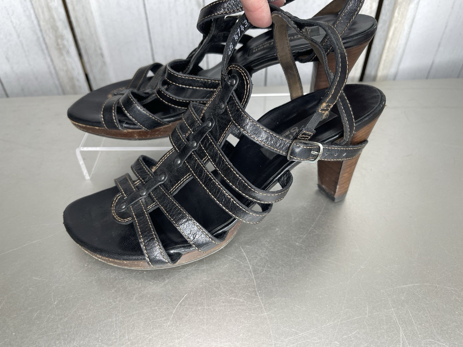 Paul Green Shoes Womens Brown Black Leather Strappy Heels UK 4.5 Size US 7