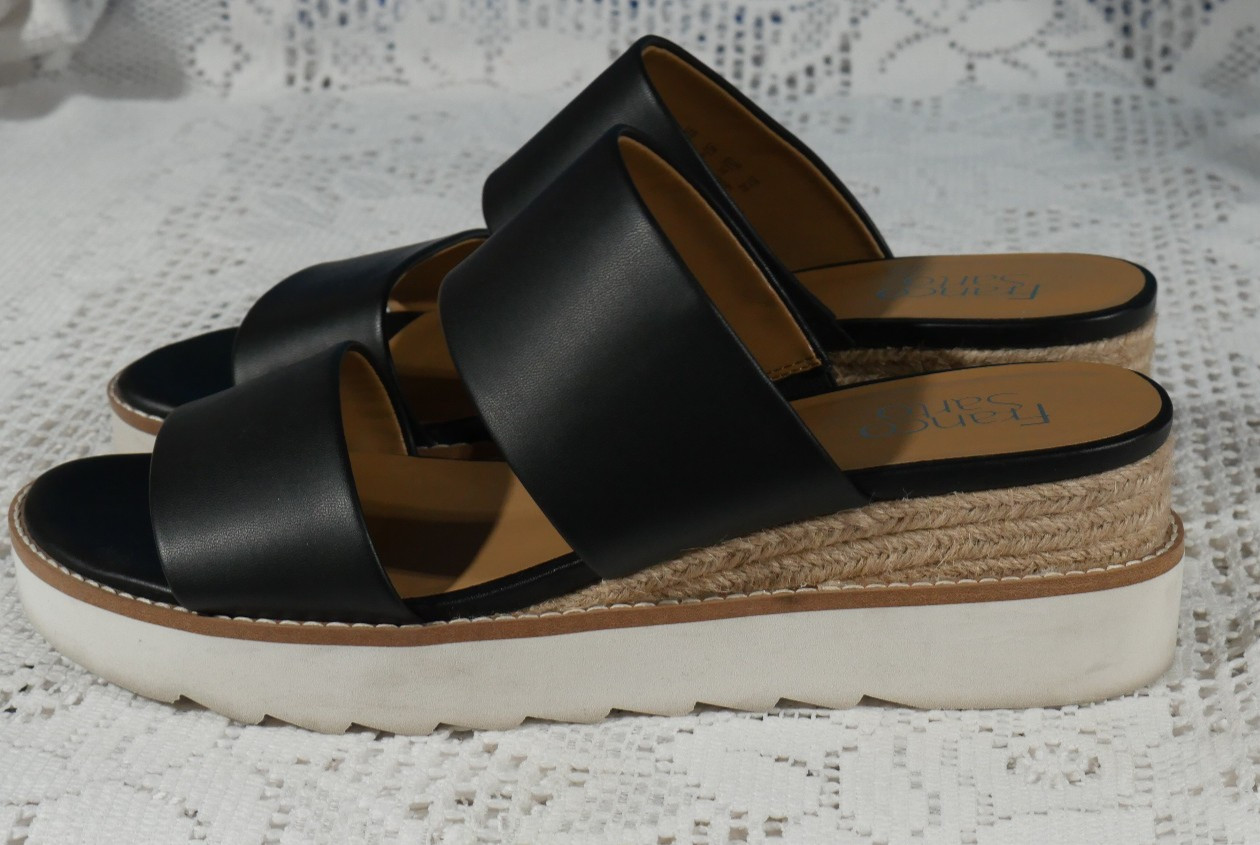 EUC FRANCO SARTO SIZE 9M ALL MAN MADE BLACK CONAN ESPADRILLE SLIDES SANDALS