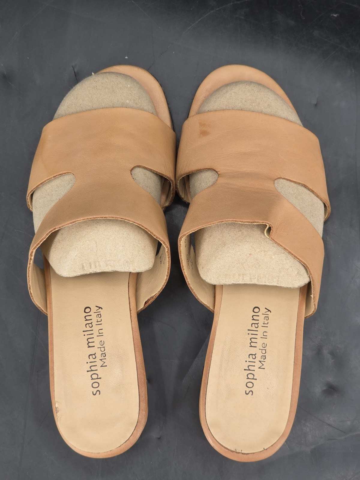Sophia Milano Tan Leather Open Toe Block Heel Sandal 6.5 Made In Italy