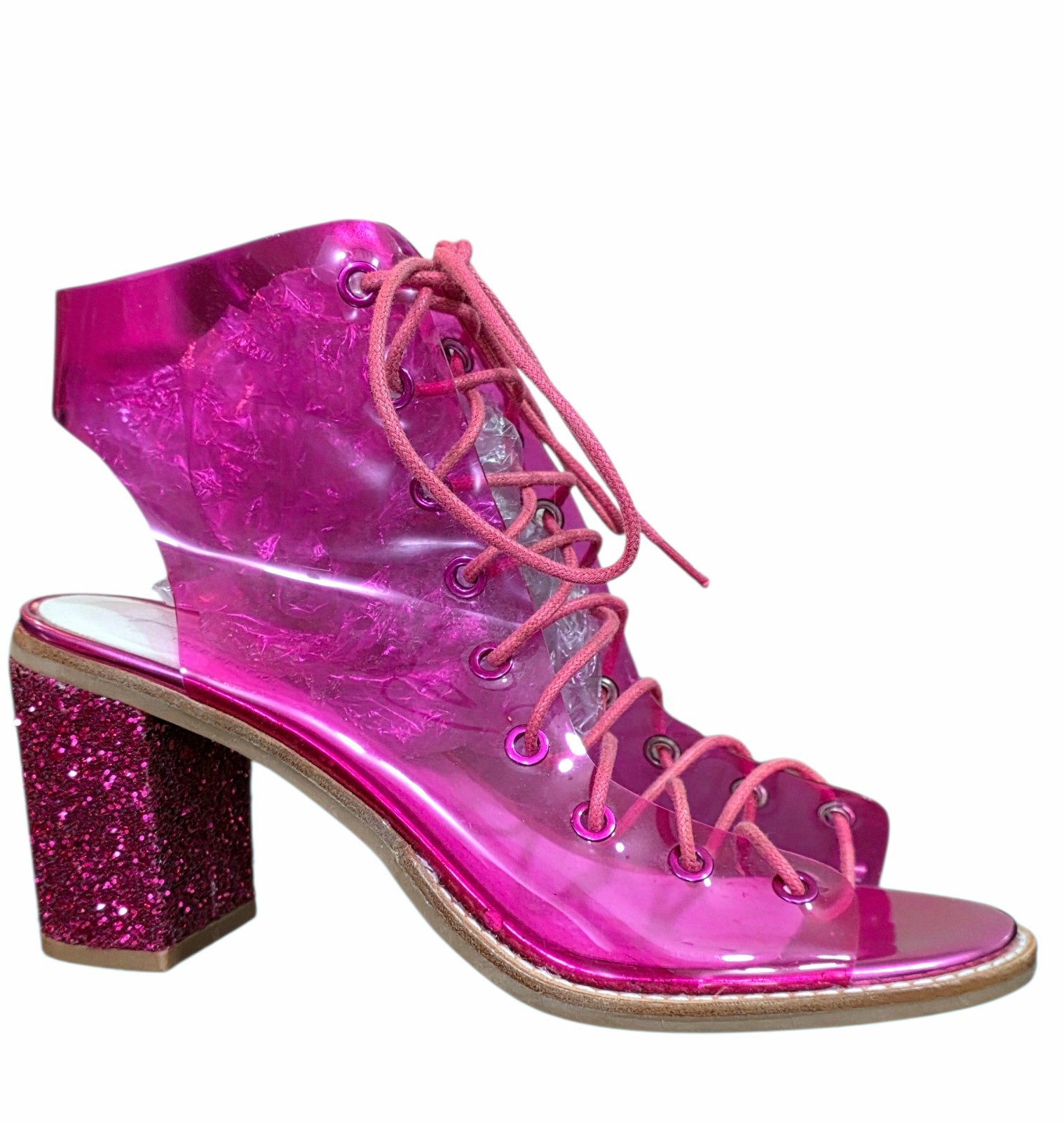 Jeffrey Campbell Free People Minimal Heels Womens 8.5 Pink Vinyl Lace Up Sandals