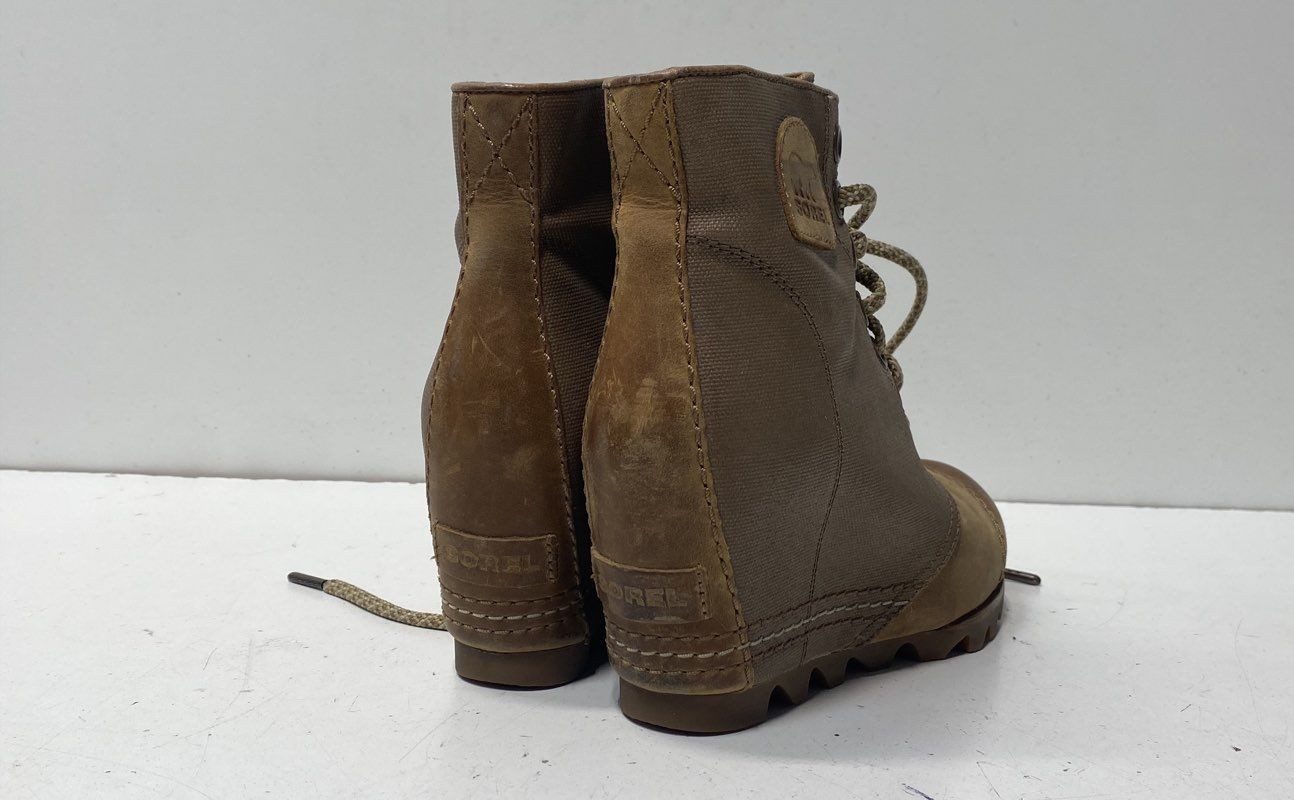 Sorel Lea Wedge British Tan Major Canvas Leather Ankle Boots Women’s Size 7