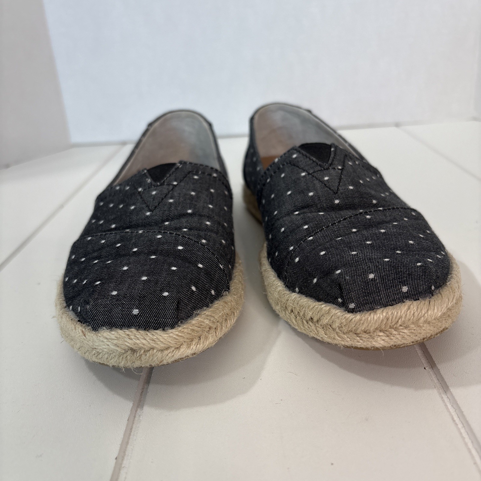 TOMS Shoes Womens 6W Polkadot with Slip On Recycled Rope Cotton Natural