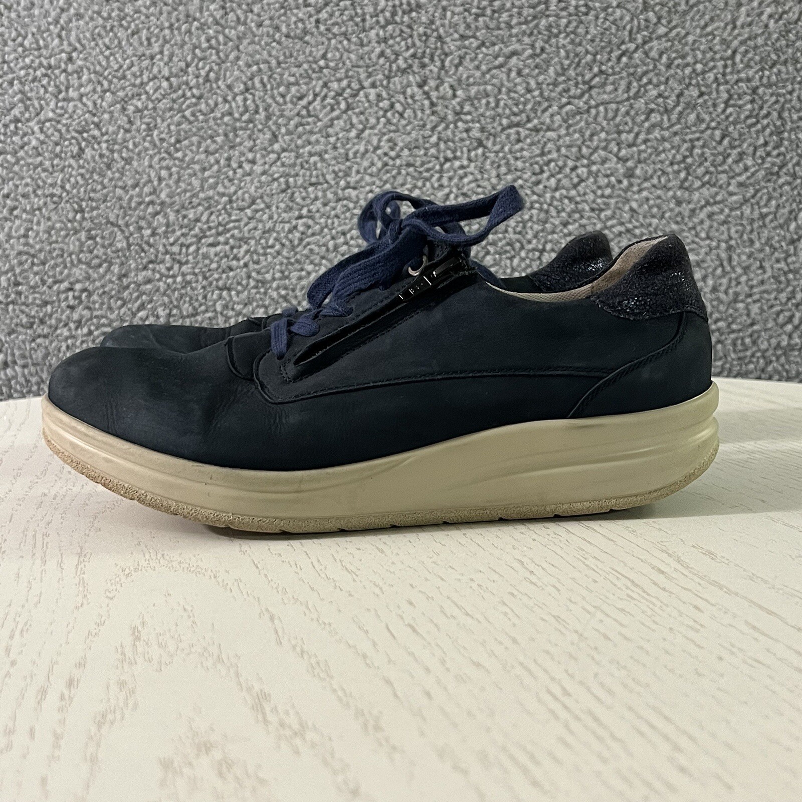 Hartjes Shoes Womens 6.5 Blue Leather Wellness Rocker Lace Zip Walking Sneakers