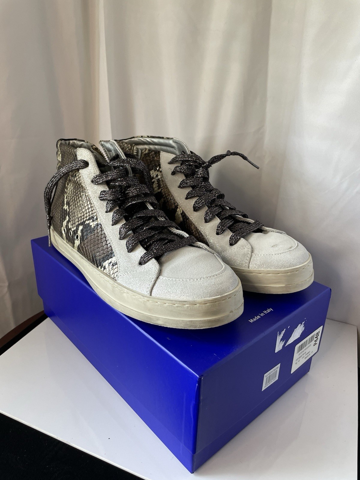 P448 Women’s High top Sneakers Faux Snake Skin Made In Italy Pics Wear Details
