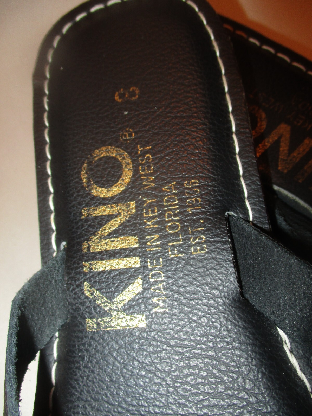 KINO Womens 8 Key West,Florida Navy Blue Leather Adjustable Strap Flip Flops
