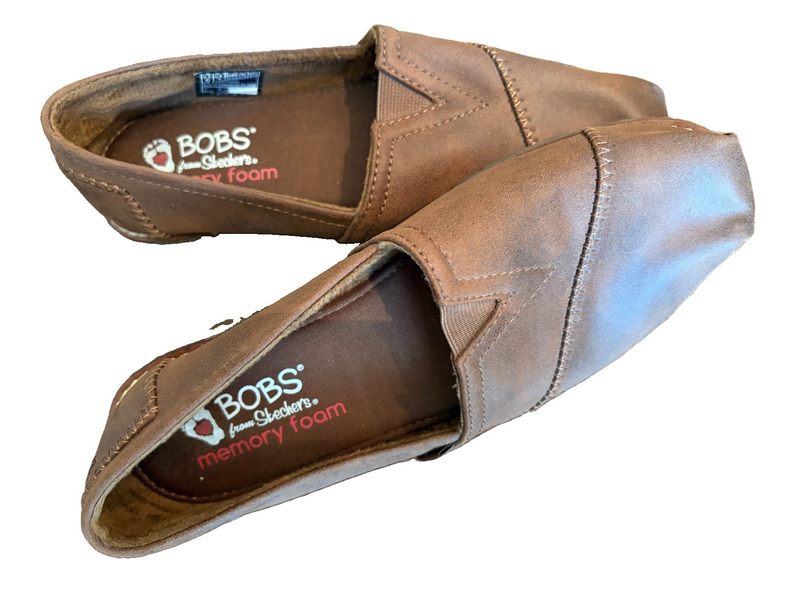 BOBS from Skechers Women’s Brown Textile Memory Foam Slip-On Flats US 6